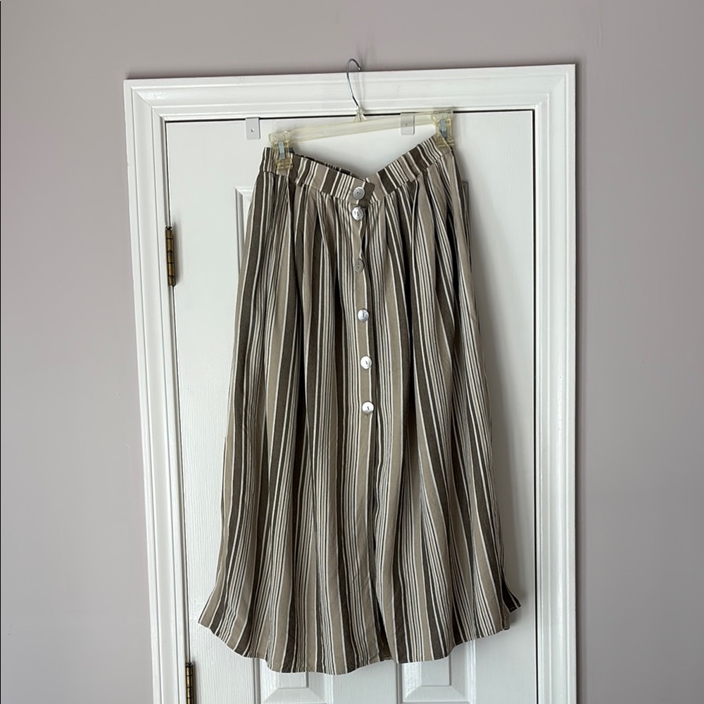 Vintage Striped Brown Midi Skirt